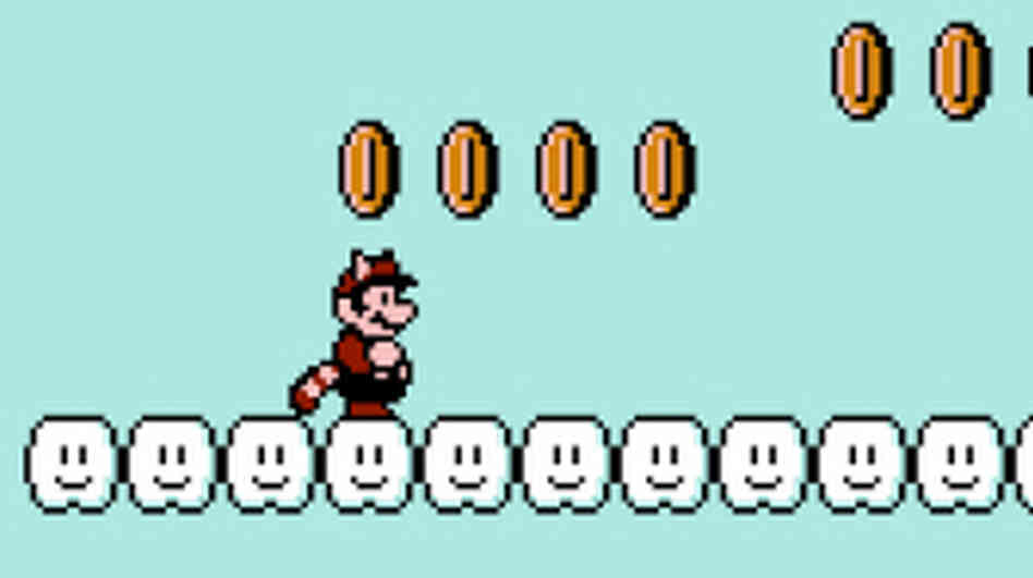 Mario looks heroic in his raccoon suit. Mario looks heroic in his raccoon suit.
